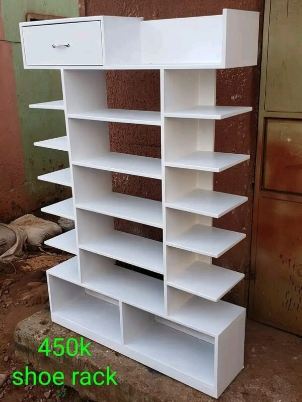 Introducing the Spacious White Wooden Shoe Rack with Top Drawer