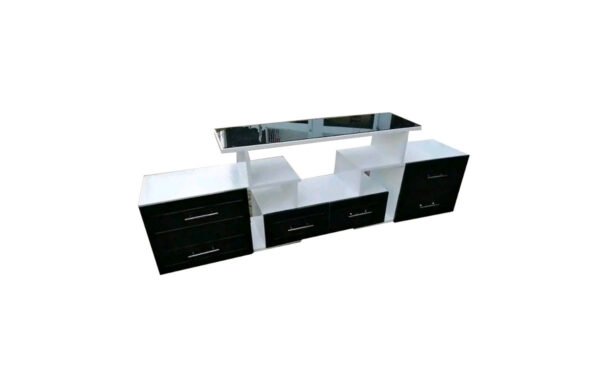 Stylish Wooden White TV Stand with Black Accents